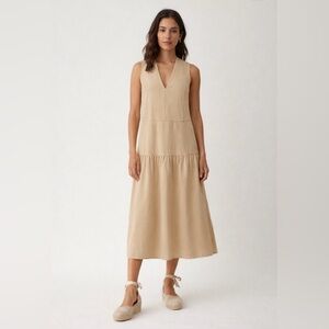 Everlane Tan 100% Tencel Lyocell Sleeveless Tiered Midi Dress Size S